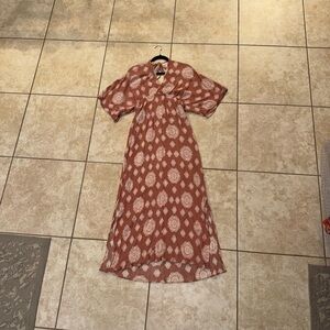 Miley & Molly Vintage OG Terracotta Brown Rose Pink Maxi Dress